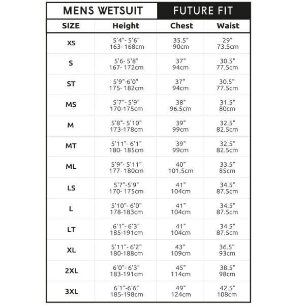 tableau des tailles C-Skins Future Fit