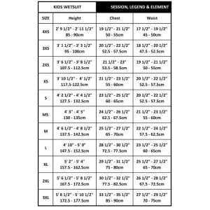 Guide des tailles combi neoprene enfant